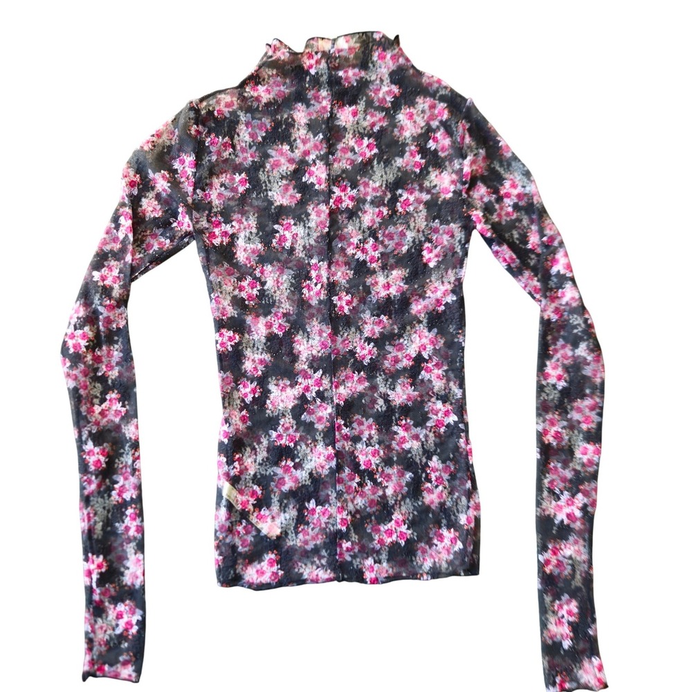 Free People Intimately Dark Floral Mesh Mock Neck Small Y2K 90s Layer Whimsigoth - Picture 2 of 11
